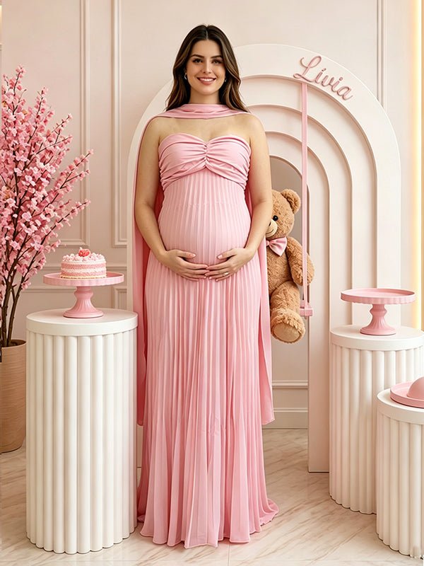 Belt Lace Up Maternity Baby Shower Maxi Dress for Maternity