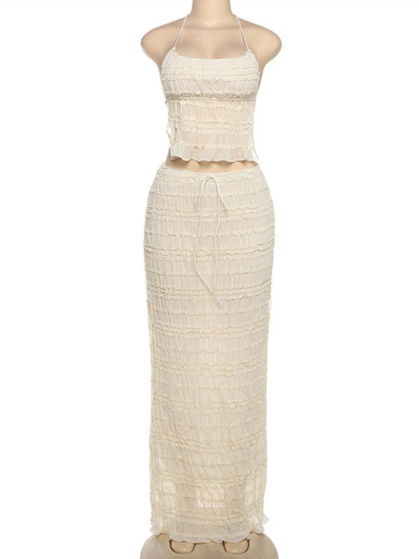 Apricot Ruched Lace-up Cami Big Swing Two Piece Set Maternity Maxi for Maternity