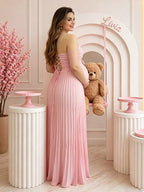 Belt Lace Up Maternity Baby Shower Maxi Dress for Maternity
