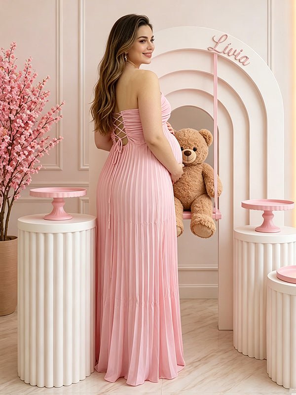 Belt Lace Up Maternity Baby Shower Maxi Dress for Maternity
