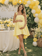 Sweet Yellow 3d Flowers Backless Irregular Baby Shower Maternity Mini Dress for Maternity