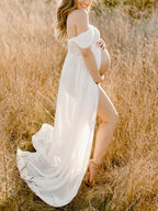 Off-shoulder Grenadine Cross Chest Maternity Dresses For Photoshoot Maxi Dress for Maternity