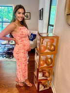 Pink Floral Tulle Ruched Bodycon Cute Gender Reveal Baby Shower Maternity Midi Dress for Maternity