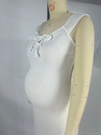 Smocked Bow Tie Side Slit Elegant Bodycon Vacation Beach Photoshoot Cute Baby Shower Maternity Maxi Dress for Maternity