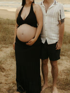 Black Halter Neck Ruched Two Piece Maternity Photoshoot Maxi Dress for Maternity
