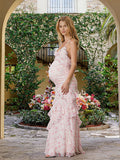 Ruffle Spaghetti Strap Falbala Irregular Backless Maternity Baby Shower Maxi Dress for Maternity