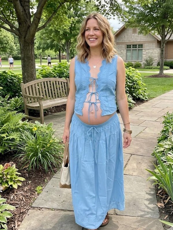 Lace Up Openwork Lace Two Piece Maternity Photoshoot Maxi Dress for Maternity