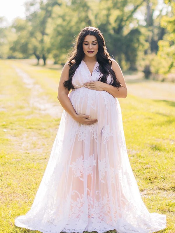 White Lace Boho Specially Maternity Photoshoot Maxi Dress for Maternity