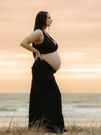 Black Halter Neck Ruched Two Piece Maternity Photoshoot Maxi Dress for Maternity