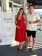 A-line Halter Neck Deep V Elegant Maternity Baby Shower Maxi Dress for Maternity