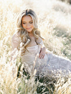 White Lace Corset Square Neck Flare Sleeve Off Shoulder Bodycon Elegant Cocktail Party Maternity Baby Shower Photoshoot Maxi Dress for Maternity