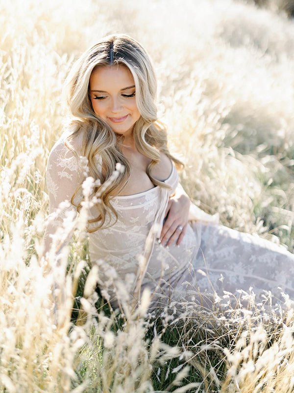 White Lace Corset Square Neck Flare Sleeve Off Shoulder Bodycon Elegant Cocktail Party Maternity Baby Shower Photoshoot Maxi Dress for Maternity