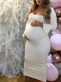 Elegant Long Sleeve Maternity Dress Ultimate Baby Shower Outfit White Bodycon Dress for Maternity