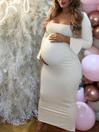 Elegant Long Sleeve Maternity Dress Ultimate Baby Shower Outfit White Bodycon Dress for Maternity