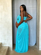 Spaghetti Straps Sheer Two Piece Irregular Tiered With Side Draped Maternity Baby Shower Maxi Dress for Maternity