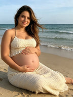 Apricot Ruched Lace-up Cami Big Swing Two Piece Set Maternity Maxi for Maternity
