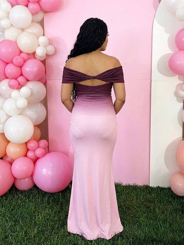 Ombre Off Shoulder Bodycon Baby Shower Maternity Maxi Dress for Maternity