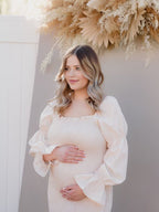 Ruffle Off Shoulder Long Sleeve Bodycon Baby Shower Maternity Midi Dress for Maternity