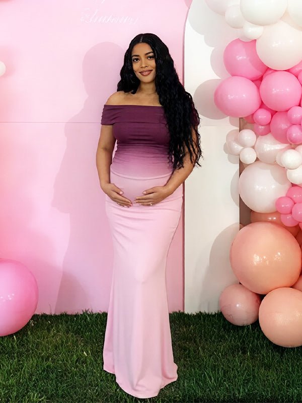 Ombre Off Shoulder Bodycon Baby Shower Maternity Maxi Dress for Maternity