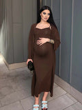 Knit Tank Long Cardigan Two Piece Maternity Photoshoot Maxi Dress for Maternity