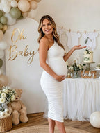 Elegant Ruched Oblique Shoulder Bodycon Baby Shower Maternity Madi Dress for Maternity