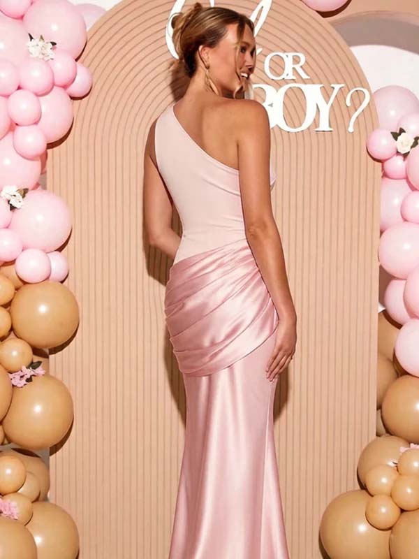 Chic Off Shoulder Splicing Satin Mermaid Baby Shower Maternity Maxi Dress for Maternity