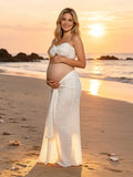 White Halter Backless Slim Fit Solid Color Slit Elegant Photoshoot Maternity Dress for Maternity