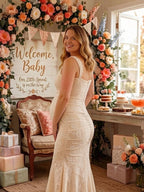 Elegant Beige Ruched Floral Irregular Mermaid Bodycon Maternity Baby Shower Maxi Dress for Maternity