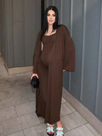 Knit Tank Long Cardigan Two Piece Maternity Photoshoot Maxi Dress for Maternity