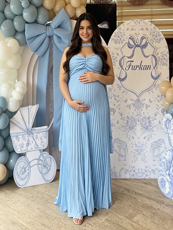 Belt Lace Up Maternity Baby Shower Maxi Dress for Maternity