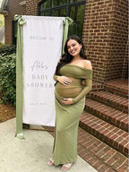 Green Mesh Off Shoulder Long Sleeve Bodycon Maternity Baby Shower Maxi Dresses for Maternity