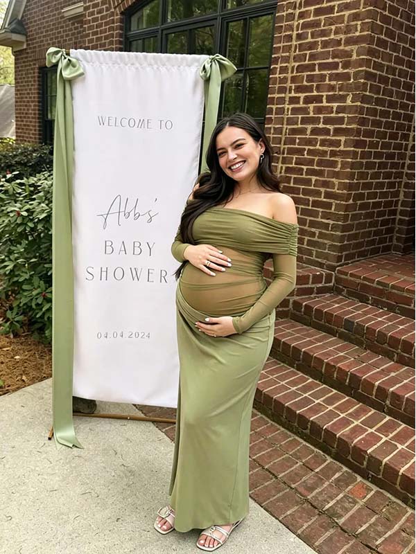 Green Mesh Off Shoulder Long Sleeve Bodycon Maternity Baby Shower Maxi Dresses for Maternity