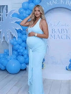 Ruched Bowknot Draped Halter Neck Backless Bodycon Maternity Maxi Dress for Maternity