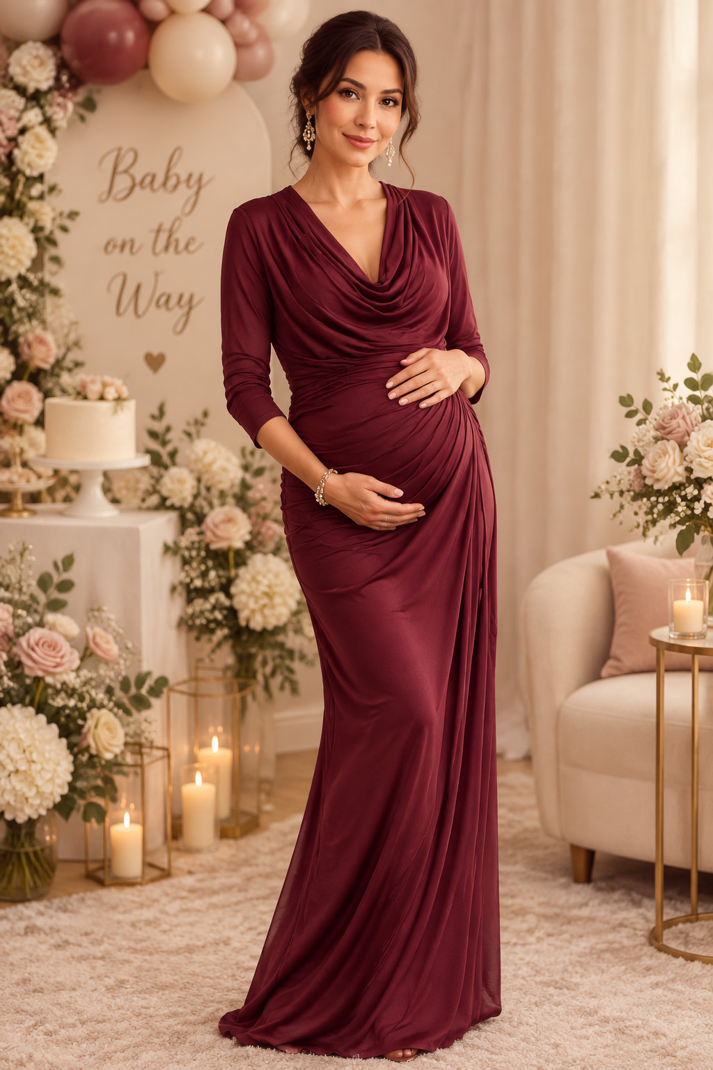 Elegant Draped Maternity Dress – Perfect for Baby Shower, Photoshoot  & Party - Momymoments