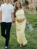 Cascading Ruffle Spaghetti Straps Two Piece Photoshoot Maternity Maxi Dress for Maternity