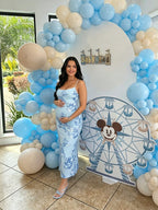 Blue Floral Tie Shoulder Strap Cami Bodycon Maternity Maxi Dress for Maternity