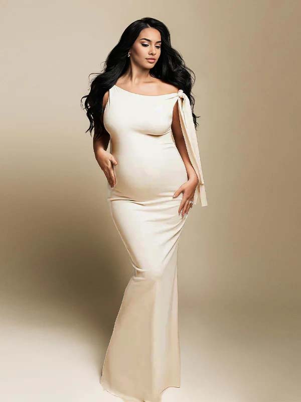 Strap Ties One Shoulder Mermaid Bodycon Elegant Photoshoot Baby Shower Maternity Maxi Dress for Maternity