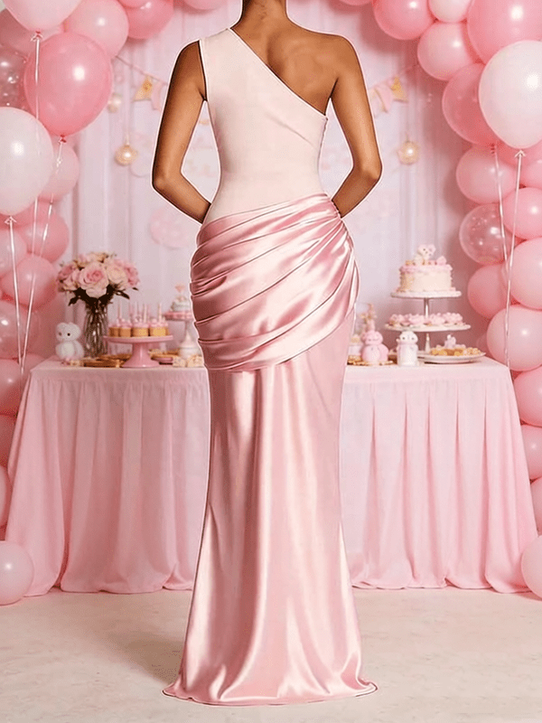 Chic Off Shoulder Splicing Satin Mermaid Baby Shower Maternity Maxi Dress for Maternity