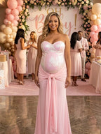Sequin Bandeau Ruched Knot Draped Bodycon Maternity Maxi Dress for Maternity