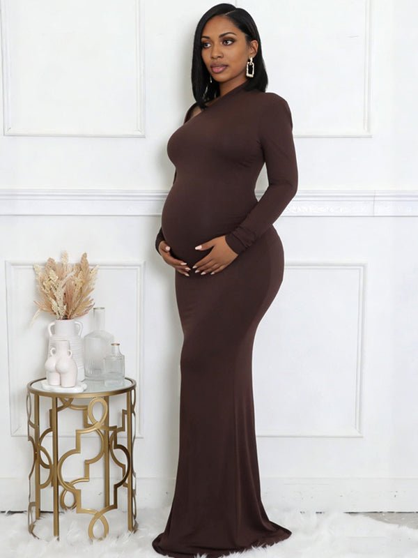 Oblique Shoulder Side Slit Maternity Photoshoot Maxi Dress for Maternity