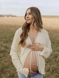 Beige Lace-up Flare Sleeve Modern Fashion Maternity Photoshoot Blouse for Maternity
