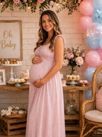Chic Falbala Shirring A-line Baby Shower Maternity Maxi Dress for Maternity