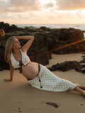 White Lace Up Crochet Two Piece Maternity Photoshoot Maxi Dress for Maternity