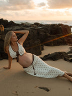 White Lace Up Crochet Two Piece Maternity Photoshoot Maxi Dress for Maternity