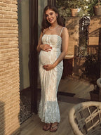 White Lace Corset Spaghetti Straps Mermaid Bodycon Elegant Cocktail Party Maternity Baby Shower Maxi Dress for Maternity