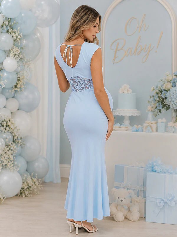 Lace Ruched Splicing Lace Up Maternity Baby Shower Maxi Dress for Maternity