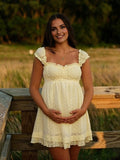 Chic Yellow Eyelet Embroidery Falbala A-line Photoshoot Maternity Mini Dress for Maternity
