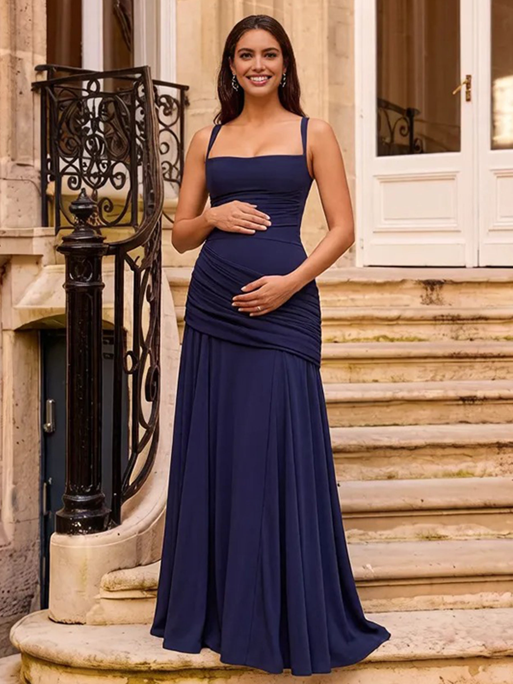 Ruched Backless Lace-up Baby Shower Maternity Maxi Dress for Maternity