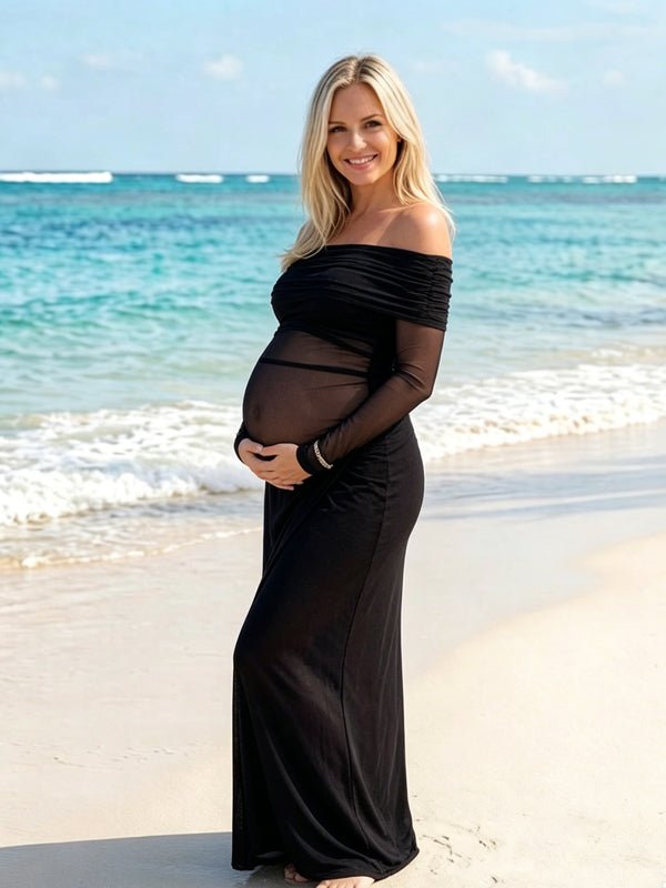Grenadine Off Shoulder Mermaid Babyshower Midi Dress for Maternity