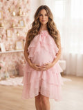 3d Flower Layered Ruffle Cami Backless Maternity Mini Dress for Maternity